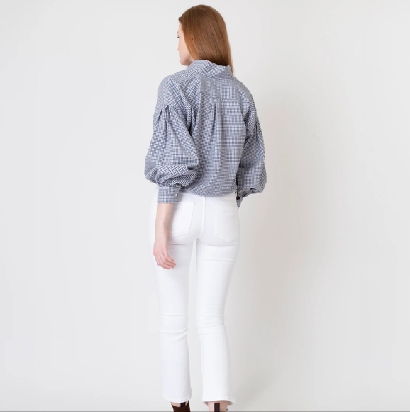 Ann Mashburn Mirabella Brushed Flannel Button Up Shirt In Navy/Ivory Gingham SM - Picture 3 of 14